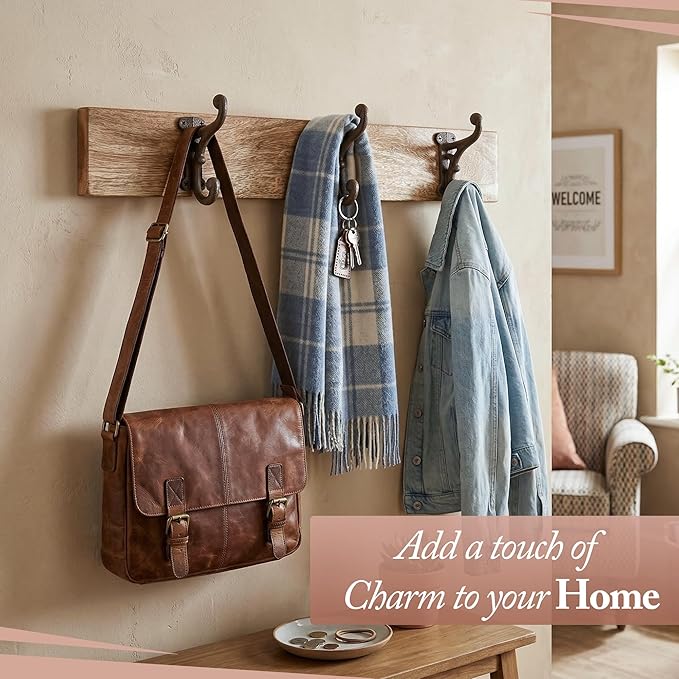 Rustic Cast Iron Coat Hooks Rustic Dark Brown, Wall Mounted, Farmhouse