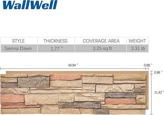 Faux Stone Wall Panels 2-Pack PU Stone Veneer Siding, Mortarless Faux Rock