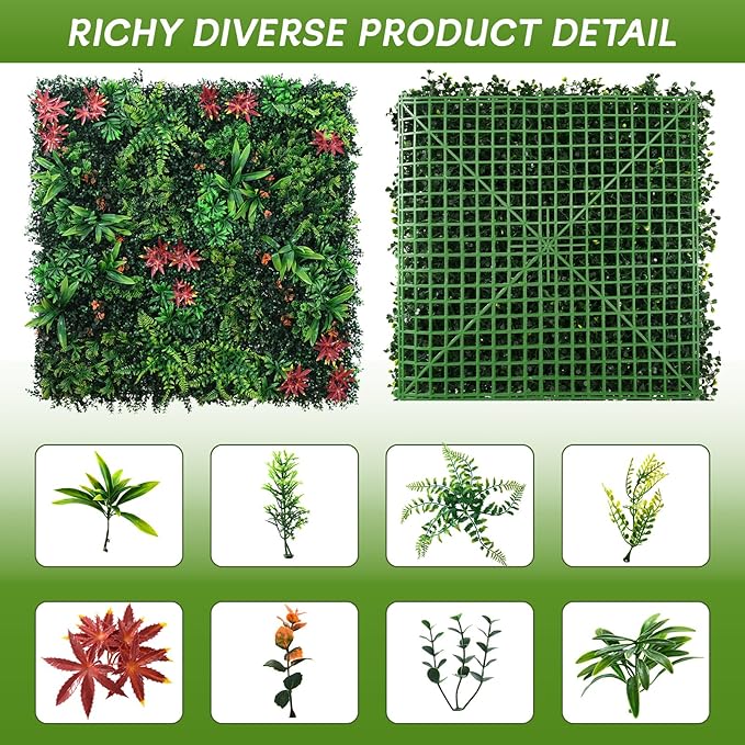 Grass Wall Panels 12 Pack 20"x20", Artificial Hedge Greenery Wall Backdrop