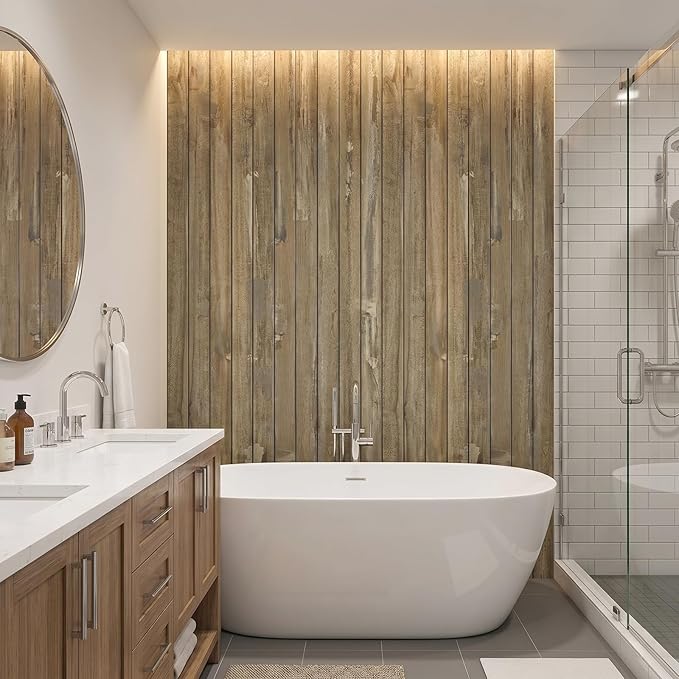VEELIKE Weathered Wood Wall Panels Peel and Stick Distressed Wood Grain Slat