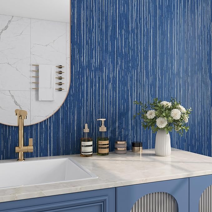 Livelynine Blue Grasscloth Peel and Stick Wallpaper Textured Prepasted Navy