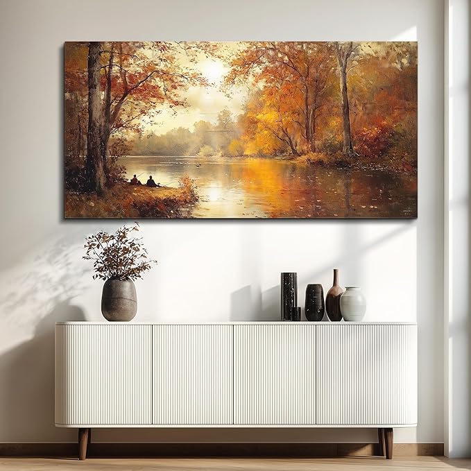 FUHAIHUA Canvas Wall Art For Living Room Large Wall Decor For Office Modern Bedroom Decorations Saffron Yellow Tree Landscape Pictures Forest Paintings Artwork Ready To Hang Home Decor 30"x60"