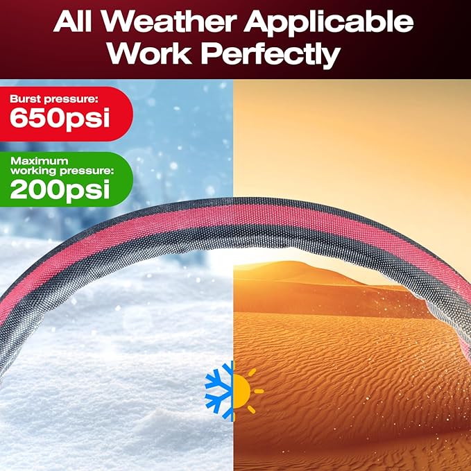 2026 Upgraded Non-Expanding Garden Hose - 100FT Lightweight Flexible, High-Pressure Anti-Kink/Burst-Resistant Lead-Free Outdoor Water Hose (Gray/Red)