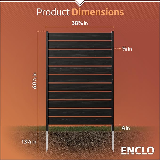 5ft H x 3.2ft W No Dig Charcoal Wood Privacy Screen, Great to Hide Trash Cans