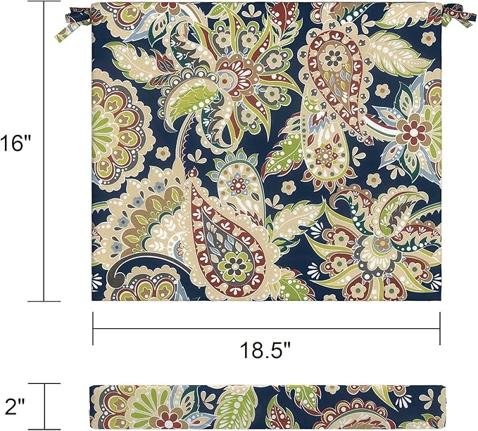 LVTXIII Outdoor Chair Cushions, Fade-Resistant Patio Furniture Cushions Outdoor Chair Pads with Ties for Dining Chairs and Garden Furniture Use, 18.5"x16"x2" 2 Pack, Paisley Sapphire Blue