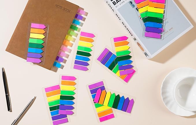 (2000 Pcs) Page Markers Bright Sticky Tabs, Translucent Small Sticky Notes Flags and Arrow Flags, Fluorescent Index Tab Stickers for Notebooks [8 Colors, 10 Sets]