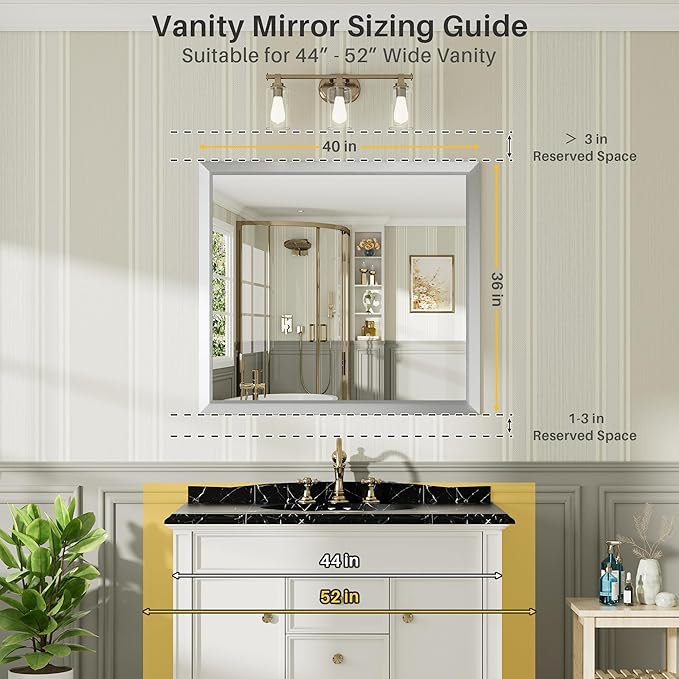 40x36 Inch Brushed Silver Bathroom Mirror