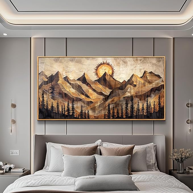 QIYILEXWART Canvas Wall Art For Living Room Wall Decor For Bedroom Office Wall Decoration Mountain Sun Landscape Painting Farmhouse Pictures Artwork Room Aesthetic Home Decor 20x40 In