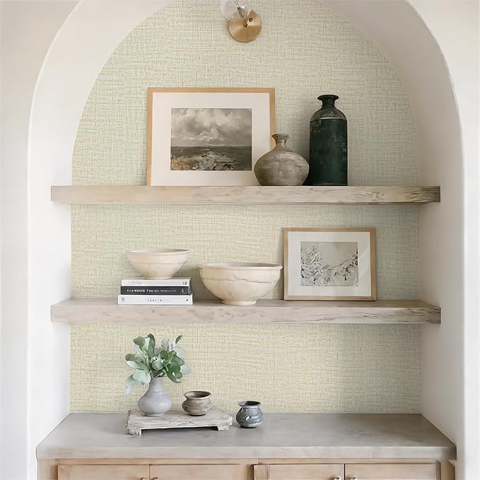 Guvana Grasscloth Peel and Stick Wallpaper Cream Textured Contact Paper Modern