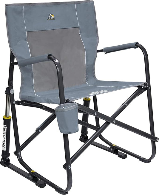 GCI Outdoor Freestyle Rocker Camping Chair | Portable Folding Rocking Chair with Solid, Durable Armrests, Drink Holder & Comfortable Backrest â Grey