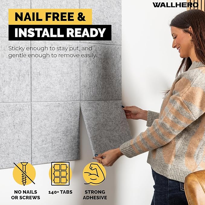 WALLHERO Cork Boards for Walls, Bulletin Boards 59"x36" | 15 Pack | Felt