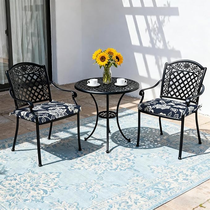 LVTXIII Outdoor Seat Cushions Seasonal Replacement Chair Cushions, Patio Chair Pads with Ties for Dining Chairs and Garden Furniture, Square Back, 19"x19"x2", 4 Pack, Elegant Vines Navy