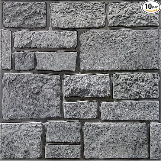 COMSTICKC 3D Wall Panel Peel and Stick, Faux Stone Wall Panel 10 Pcs 12"X12"