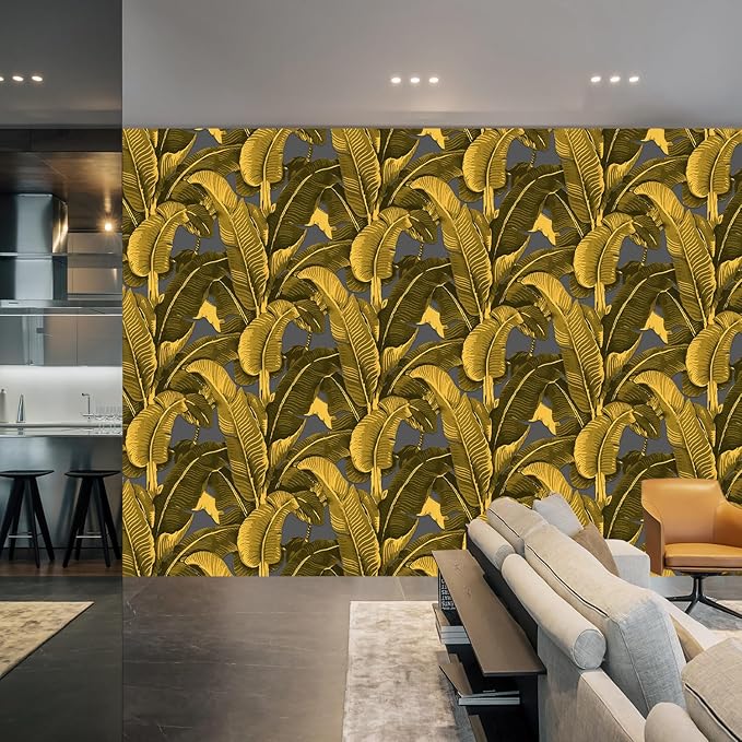 Vintage Gold Banana Leaf Bathroom wallpeper Living Room Bedroom Tropical Plant