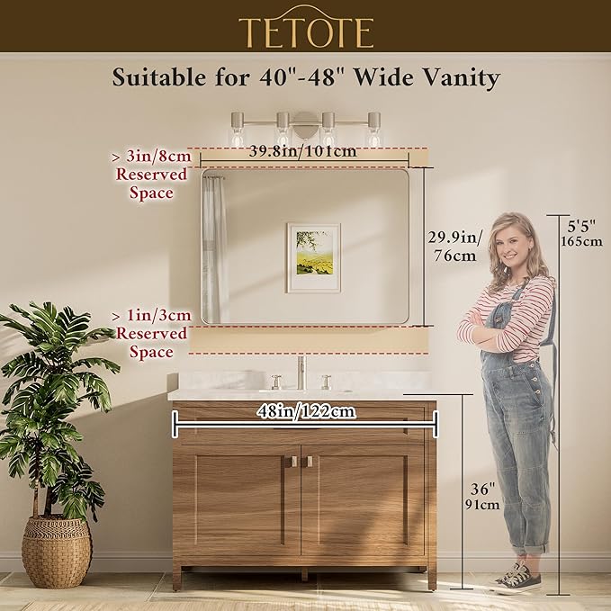 TETOTE Brushed Nickel Mirror 40 x 30 Inch