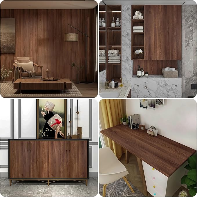 Large Walnut Wood Contact Paper 48x118 inch Peel and Stick Wood Grain Wallpaper