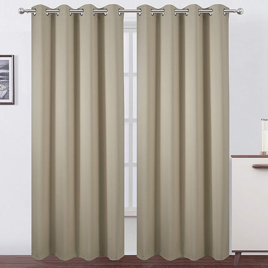 LEMOMO Blackout Curtains 66 x 95 inch/Beige Curtains Set of 2 Panels/Thermal