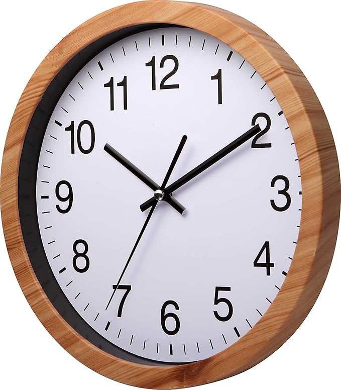 NUOVO 10 Inch Wooden Round Wall Clock Silent & Non-Ticking Retro Wall Clock