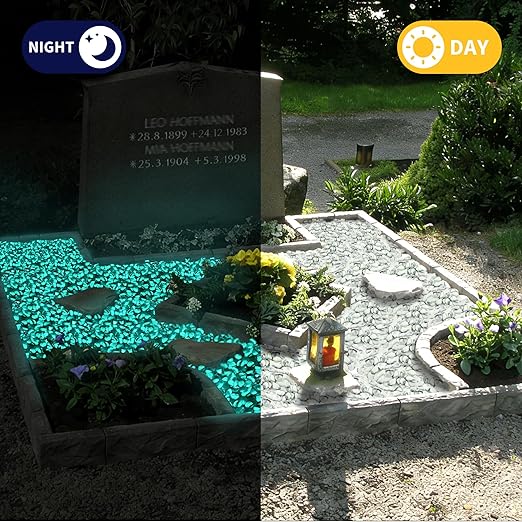 Glow in The Dark Pebbles Glass Stones, 4.5LB Blue Green Luminous Rocks for Garden Pathway, Walkway, Landscaping, Aquarium,Cemetery Decorations & Yard Decor, Non-Plastic Premium Glass Pebbles