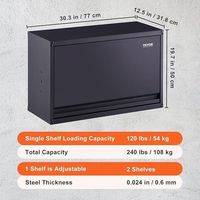 VEVOR Metal Storage Cabinet, 120lbs Load Capacity per Shelf, Press to Close &