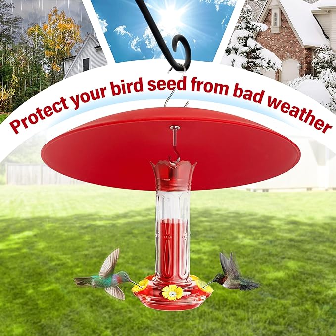 13" Bird Feeder Rain Cover,Smart Bird Feeder Umbrella,Birds House Dome Baffle,Hummingbird Feeders Guard for Shepherd's Hook Outdoors, (Bright Red), 3Pack