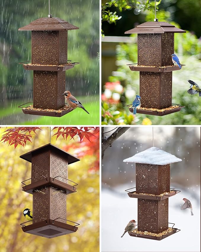 HouseSapp Bird Feeders for Outdoors Hanging - 6lb Large Capacity Metal Double Tier Bird Feeder,Chew-Proof, Weather and Water Resistant Wild Bird Feeders, Outside and Garden Decoration