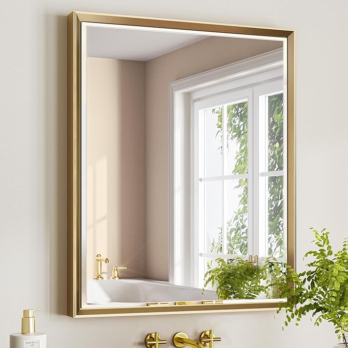 Gold Bathroom Mirror, 30x36 Brushed Gold Bathroom Mirror Beveled Edge,