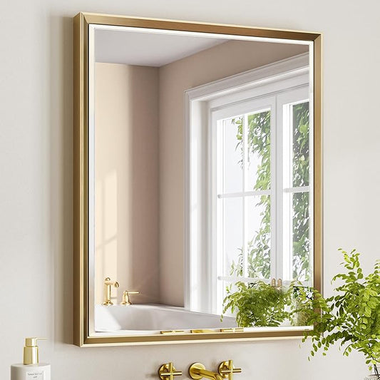 Gold Bathroom Mirror, 30x36 Brushed Gold Bathroom Mirror Beveled Edge,