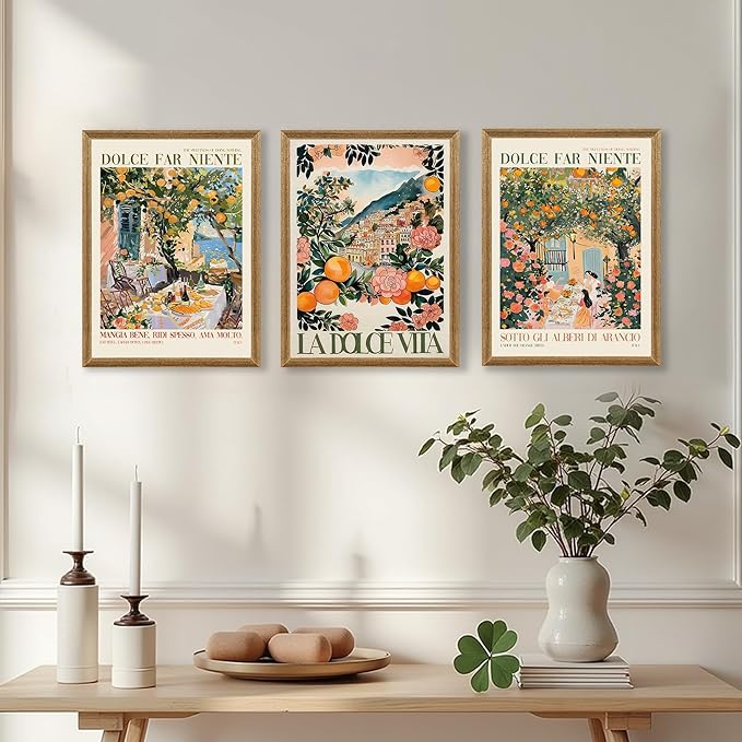 SYWENNOI 3 Pieces Wood Framed Italy Scenes Canvas Wall Art, Tuscan Wall Decor