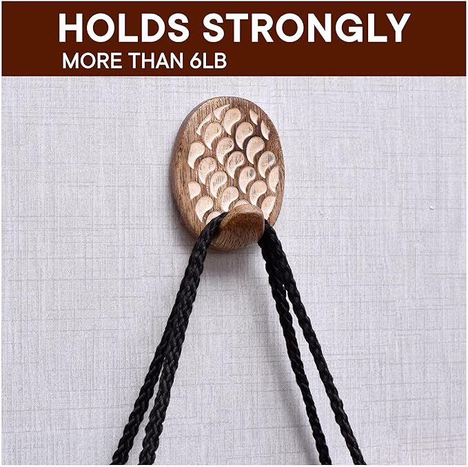 Indian Shelf 6 Lb- 3 Pieces Decorative Wood Adhesive Wall Hooks–Boho Peel and