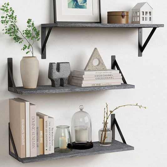 Forbena Gray Floating Shelves Wall Mounted Bookshelf Set of 3, 24 Inches Long 8