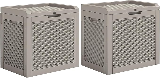 YITAHOME 32 Gallon Outdoor Storage Box, 2-Pack Water Resistant Resin Deck Box, Indoor Outdoor Lockable Storage Container for Patio, Garden, Cushions, Tools, Equipment (Brown)