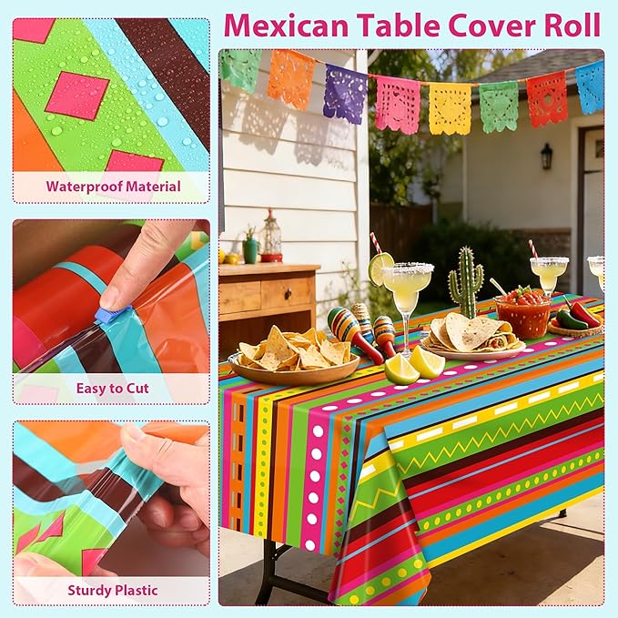 Kochorie 100 Ft x 54 Inch Mexican Fiesta Party Tablecloth Roll