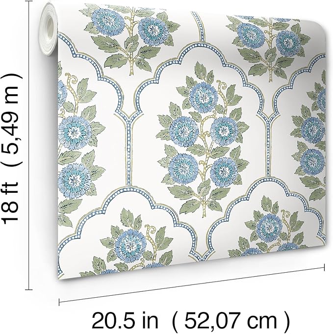 NuWallpaper x Society Social Floral Bazaar Green and Blue Peel and Stick