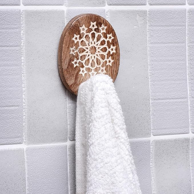 Indian Shelf 6 Lb- 6 Pieces Decorative Wood Adhesive Wall Hooks–Boho Peel and