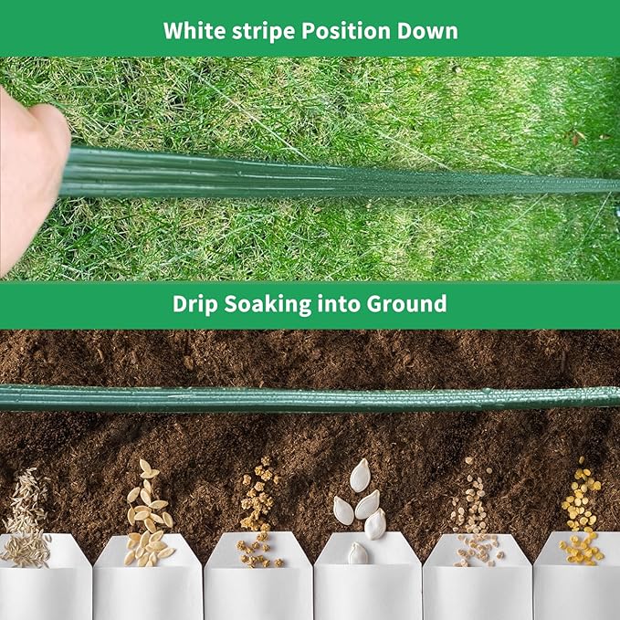 Watoo 2026 Sprinkler Hose & Soaker Hose for Yard - 150 FT Reinforced Flat Garden Hose with Holes, Heavy Duty No-Kink Lawn Irrigation Hose (Includes Stakes, High Pressure Spray)