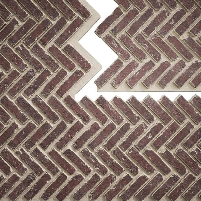 EverStone Herringbone Faux Brick Panel, 46 1/2"W x 25 1/4"H x 1"D, Merlot Color