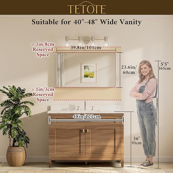 TETOTE Brushed Nickel Bathroom Mirror 40 x 24 Inch