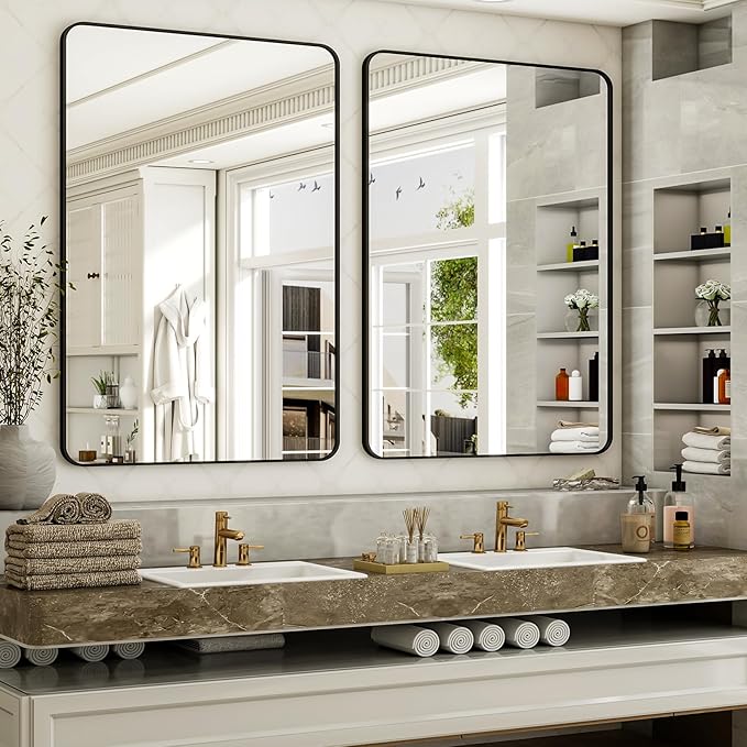 Easly 30 x 48 Inch Bathroom Mirror, Rounded Rectangular Vanity Mirror
