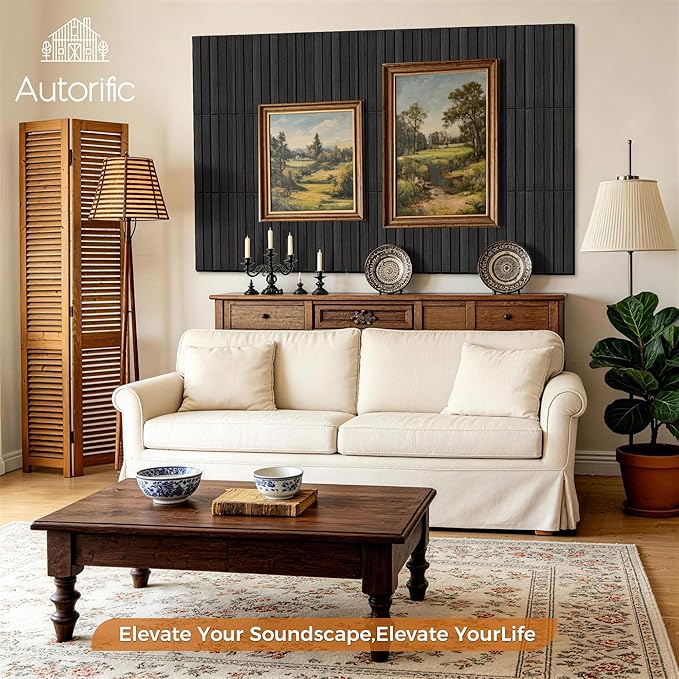 PVC Acoustic Wood Wall Panels, 12 Pack 11.8 x 15.7 x 0.35 Inch Sound Proofing