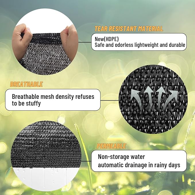 Cool Area 70% 6x12ft Sunblock Shade Cloth Cover Mesh UV Resistant Net for Garden Flower Plant Greenhouse, Black
