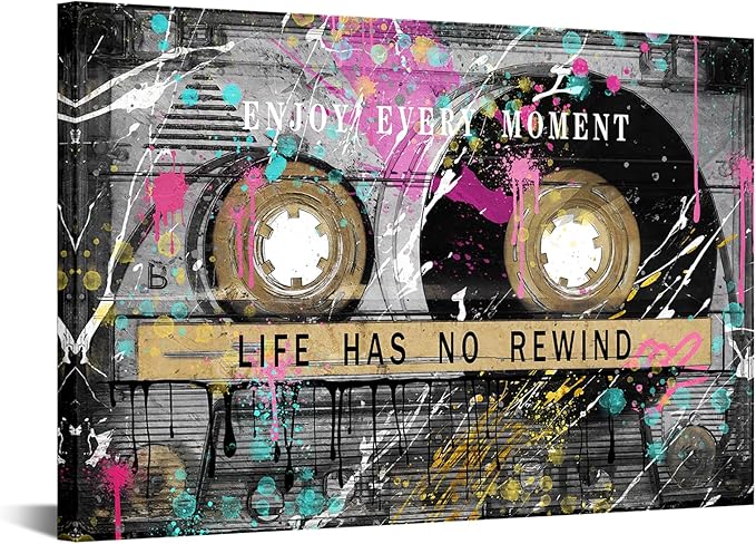 KREATIVE ARTS Vintage Graffiti Street Art Canvas Retro Cassette Tape Life Quote
