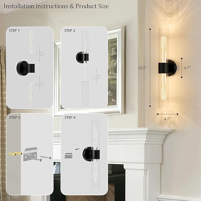 Morauroral Black Battery Operated Wall Sconces Set of 2, Rechargeable Wall
