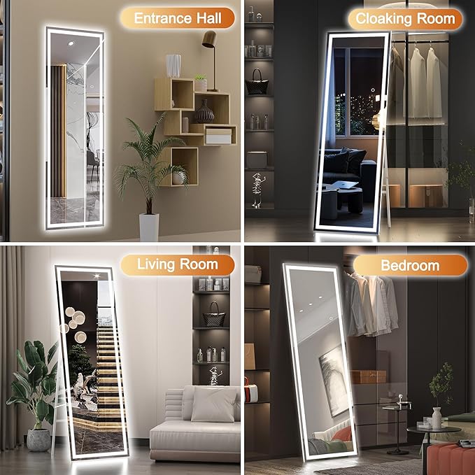 Hasipu Full Length Mirror with Lights, Full Body Dressing Hanging Mounted Mirror