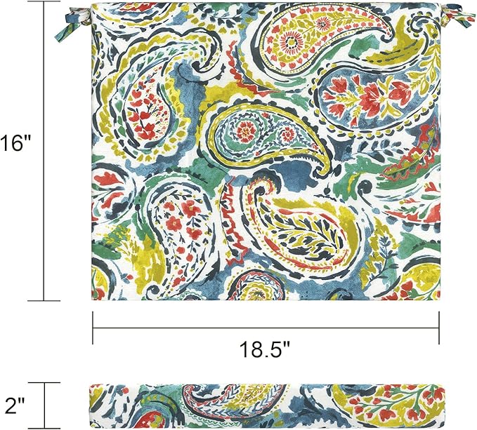 LVTXIII Outdoor Chair Cushions, Water Repellent Patio Furniture Cushions Outdoor Square Chair Pads with Ties for Dining Chairs and Garden Furniture Decoration, 18.5"x16"x2" Set of 4, Paradise Paisley