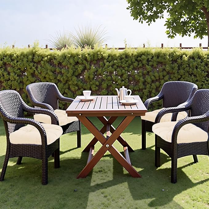 MTMR Outdoor Chair Cushions Set of 2, 19x19 Waterproof Wicker Seat Cushions for Patio Furniture, Thick Tufted Outdoor Replacement Furniture Pad for Porch Lawn Wicker Desk Dining Rocking Chair, Cream