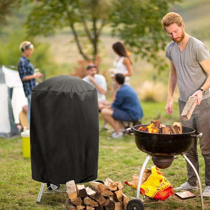 Small Grill Cover for Outdoor Grill BBQ,Waterproof, UV & Fade Resistant,for Weber 18 Inch Charcoal Kettle Grill,Round Kettle Grill (18 Inch/Black)