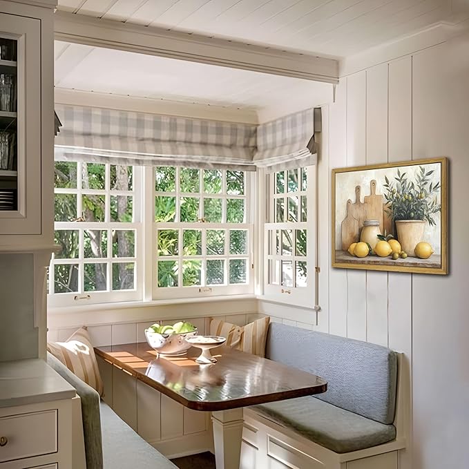 Wood Framed Vintage Kitchen Wall Art, Rustic Farmhouse Artwork Canvas Posters