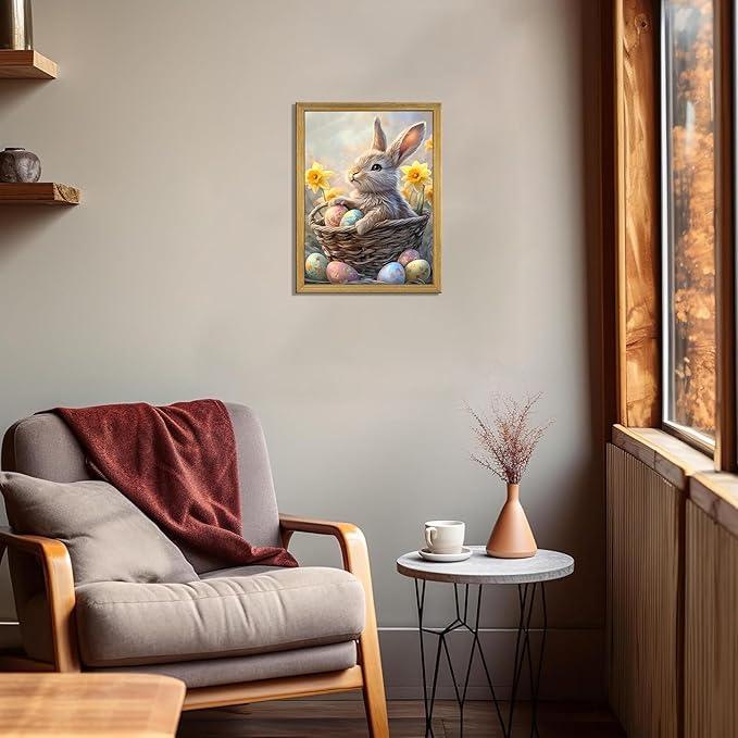 Easter Bunny Wall Art, Cute Rabbit Canvas Wall Decor Painting, Easter Eggs