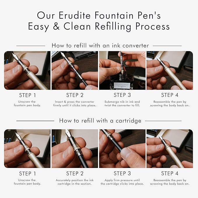 Wordsworth & Black Fountain Pen Set, Fine Nib, Includes 24 Pack Ink Cartridges, Ink Refill Converter & Gift Box, Chrome Finish Finish, Calligraphy, [Silver Chrome], Perfect for Men & Women